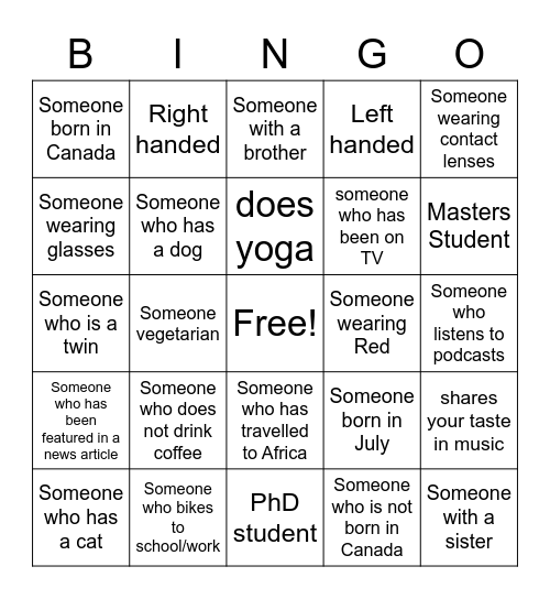 People Bingo Card