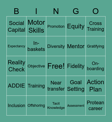 Training and Development Bingo Card