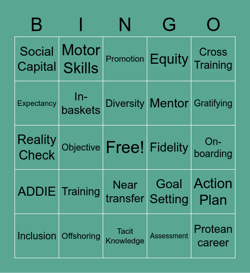 Training and Development Bingo Card