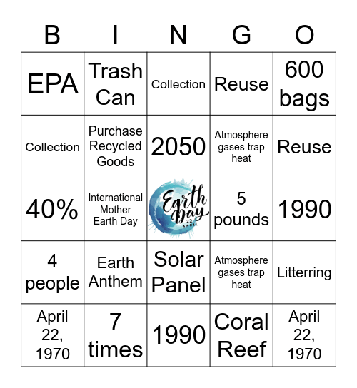 Earth Day Bingo Card