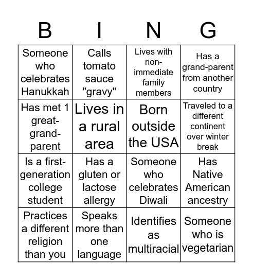 Diversity BING Bingo Card