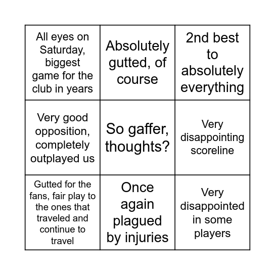 Gaffer Bingo Card