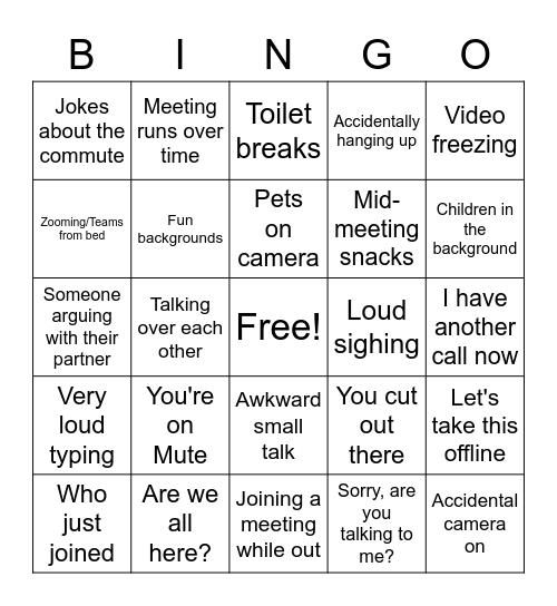 Work From Home Bingo Card