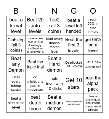 GD Bingo Card