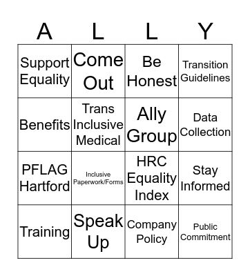 LGBTQ Ally Bingo Card