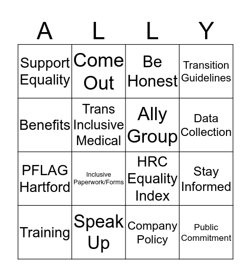 LGBTQ Ally Bingo Card