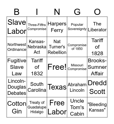 Civil War Bingo Card