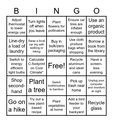 Breathe Better Bingo - Earth Day Challenge Bingo Card