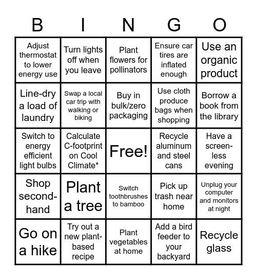 Breathe Better Bingo - Earth Day Challenge Bingo Card