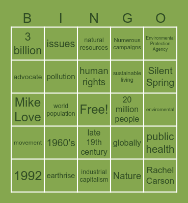 Environmental Movement Bingo! Bingo Card