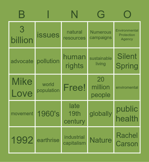 Environmental Movement Bingo! Bingo Card