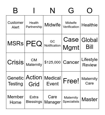Tier 2 Care Management Bingo Card