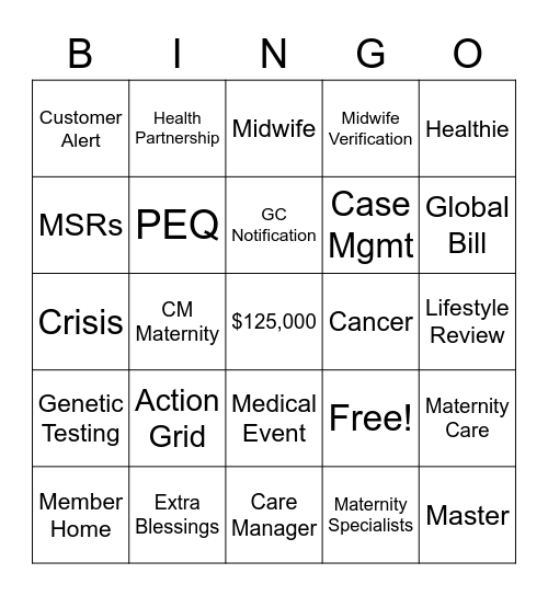 Tier 2 Care Management Bingo Card