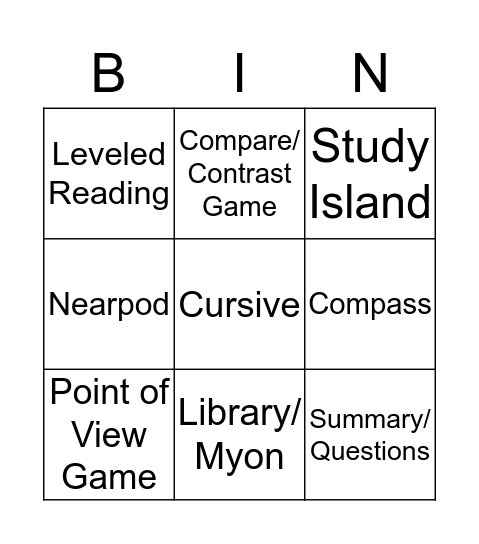 Reading NBI Bingo Card