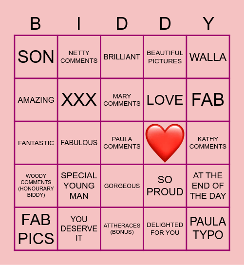 BIDDY BINGO Card