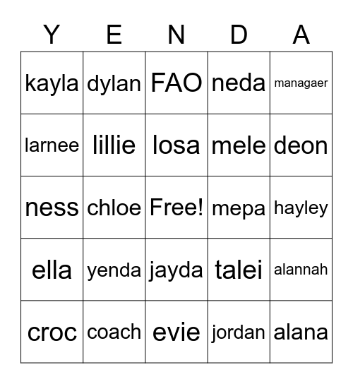 Tag Bingo Card
