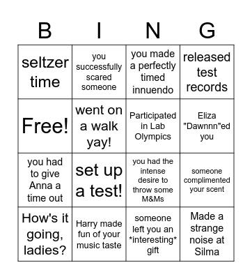 Dawn- Lab Week Bingo Card