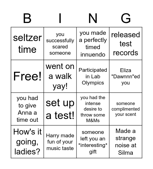 Dawn- Lab Week Bingo Card