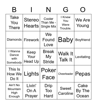 2023 Post Prom Music Bingo Card