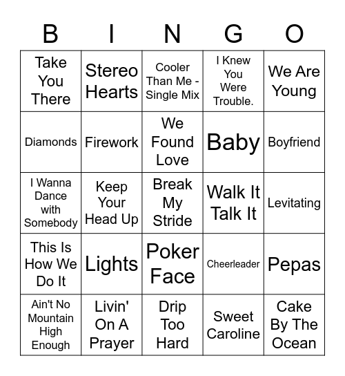 2023 Post Prom Music Bingo Card
