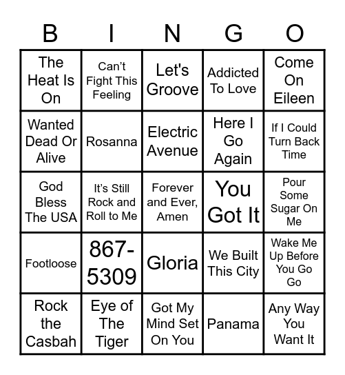 80's Bingo Card