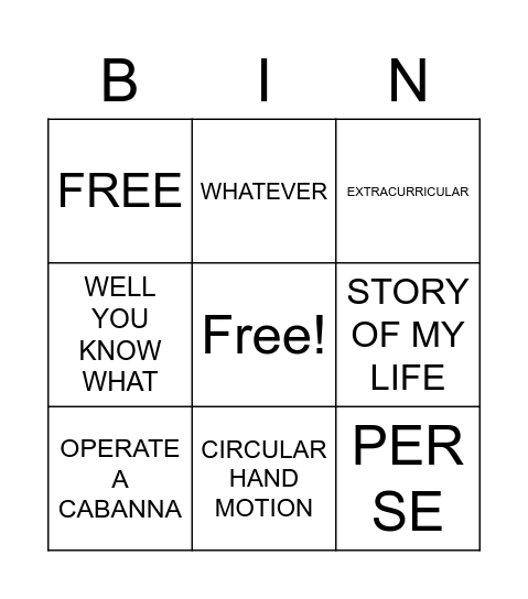 NANA SAYS BINGO Card