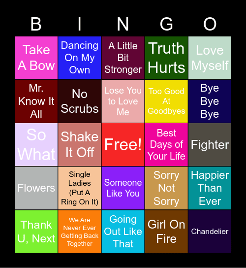 Single Song Titles Bingo Card