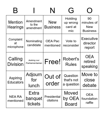 OEA RA Bingo Card