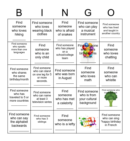 Find Someone Who..... Bingo Card