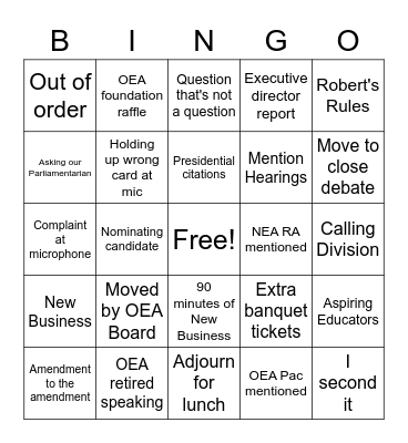 OEA RA Bingo Card