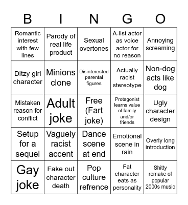 2000s animated cliches Bingo Card