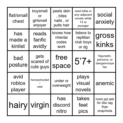 cute girl bingo Card