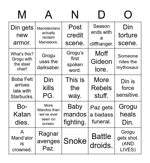 Mando S3 Finale! Bingo Card