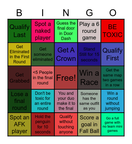 FALL GUYS BINGO NIGHT Bingo Card