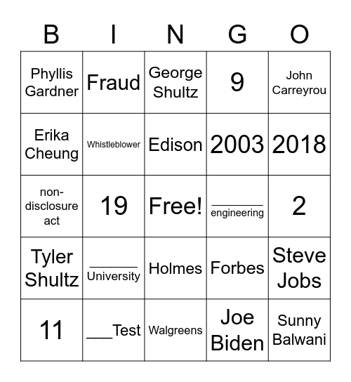 Holmes and Ethics Bingo Card