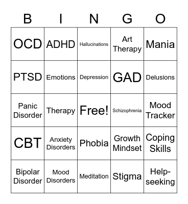 Mental Health Condition BINGO Card