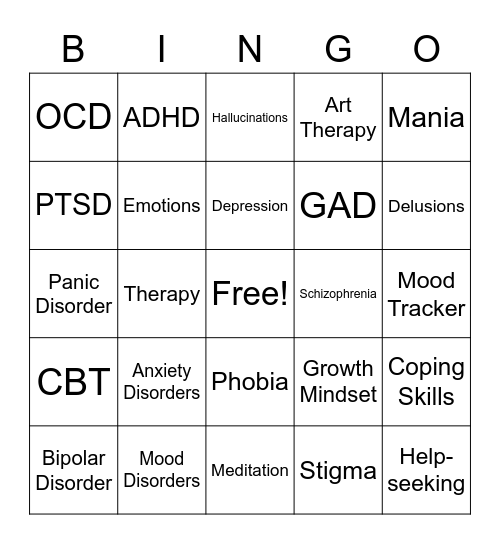 Mental Health Condition BINGO Card
