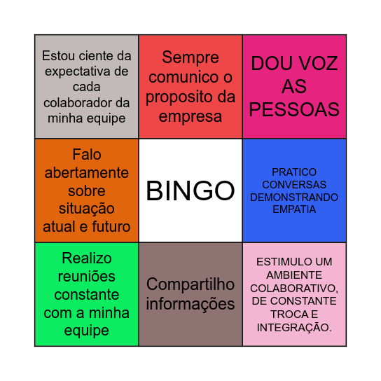 Bingo da  comunicação Bingo Card