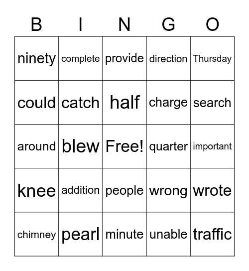 AAS 4 Word Cards Bingo Card