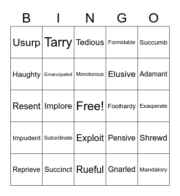 Vocabulary Bingo Card