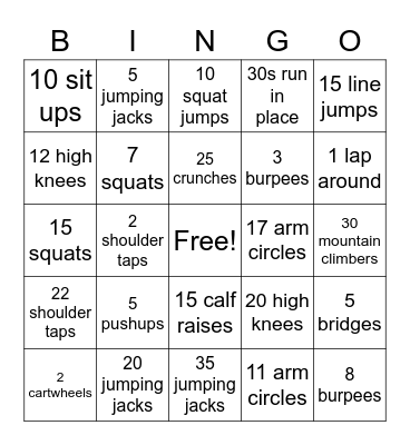 Fitness Bingo Card