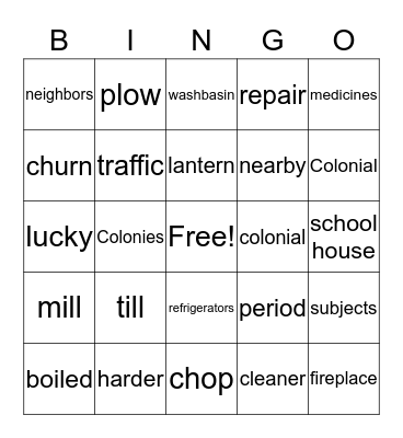colonial life Bingo Card