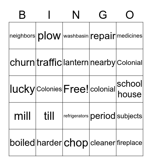 colonial life Bingo Card