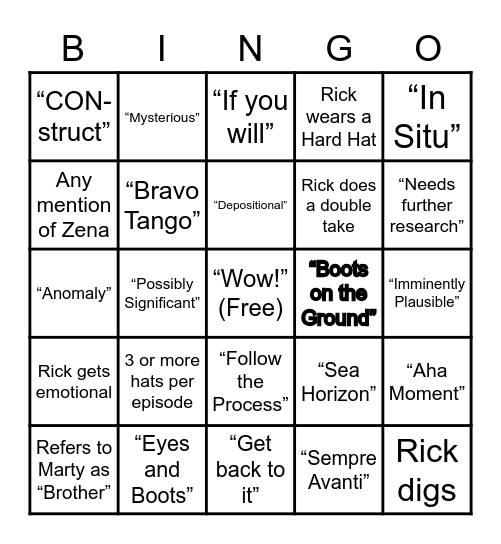 Rick Lagina Bingo Card