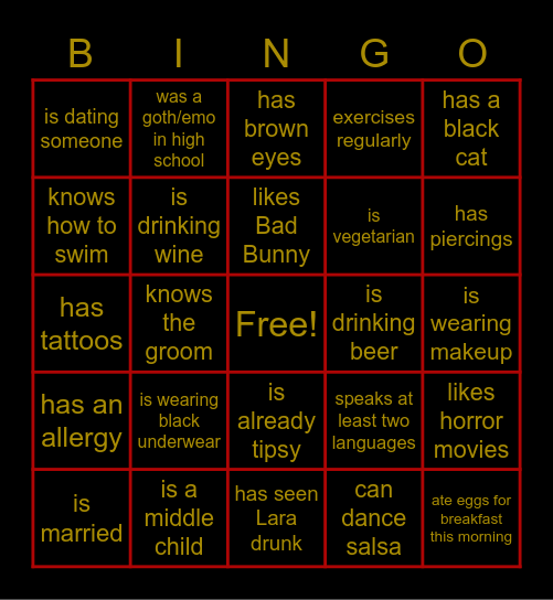 Bridal Bingo: Find the Guest Bingo Card