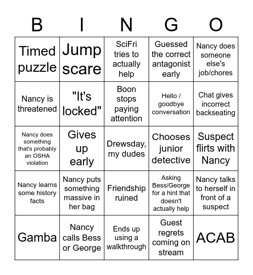 Drewsday Bingo - Last Train to Blue Moon Canyon Edition Bingo Card
