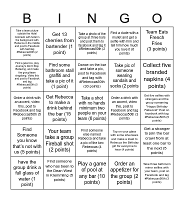 Rebecca's Birthday Bingo! Bingo Card