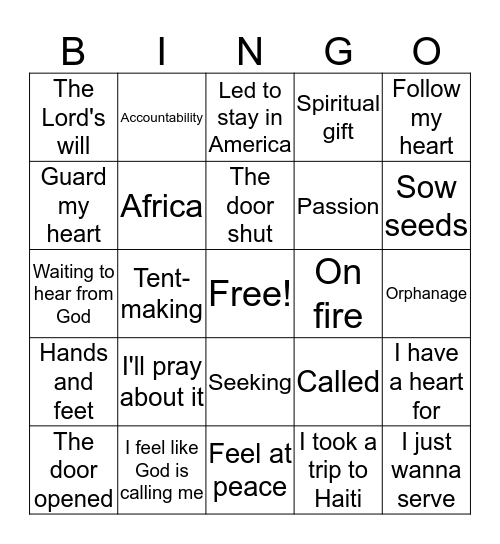 Christian Mission Cliches Bingo Card