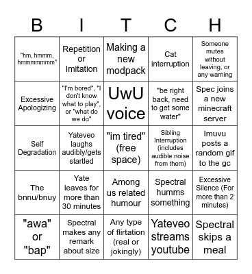 Group Chat Bingo Card