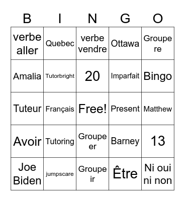 Amalia and Matthew Bingo Card